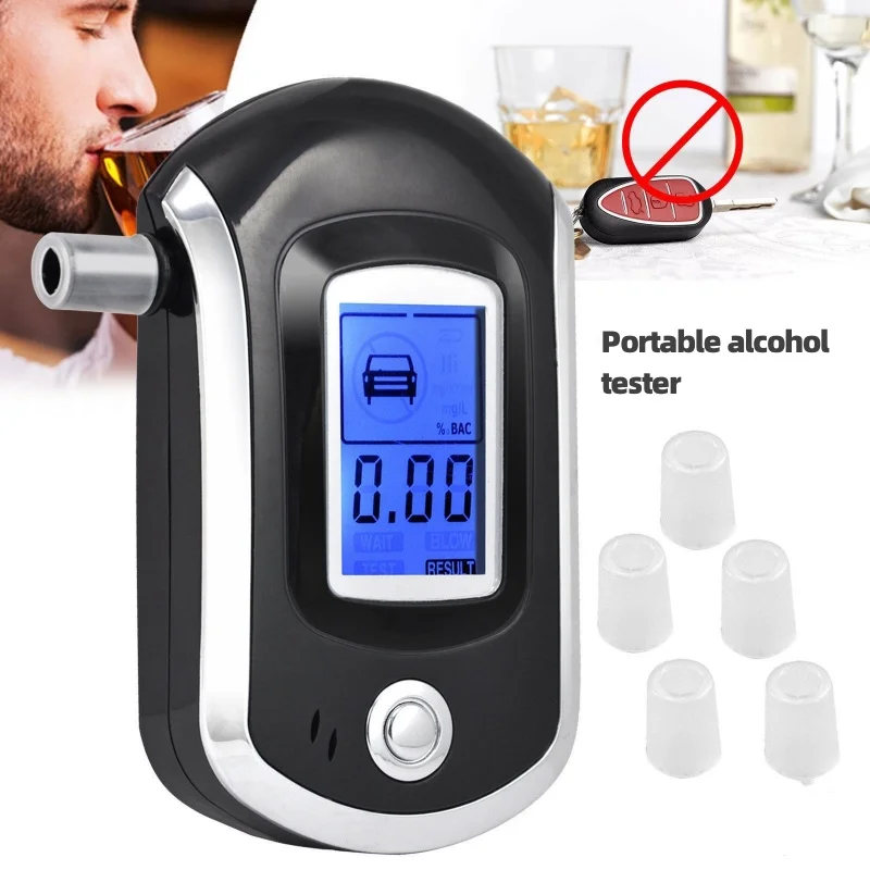 New Car and Home Portable English Digital Alcohol Tester AT6000 Mini Blowing Alcohol Tester Portable Drunk Driving Detector