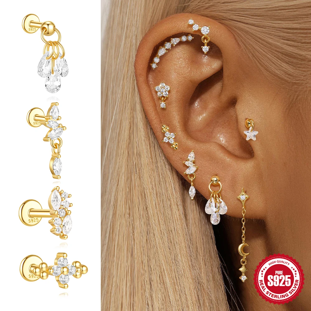 

CANNER 1 шт. серьги-гвоздики с цирконием в форме лотоса для женщин, спиральные серьги-гвоздики из хряща, серебро 925 пробы, 18-каратное золото, ювелирные изделия, подарки