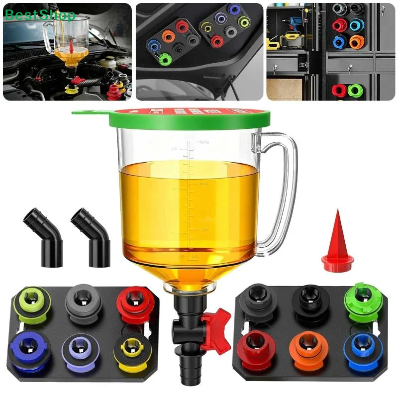 18-Piece Engine Oil Funnel Set, 1.59 Qt Automotive Oil Funnel Kit With 12 Adapters, Elbow Fitting, Arrow Screen Magnetic Storage