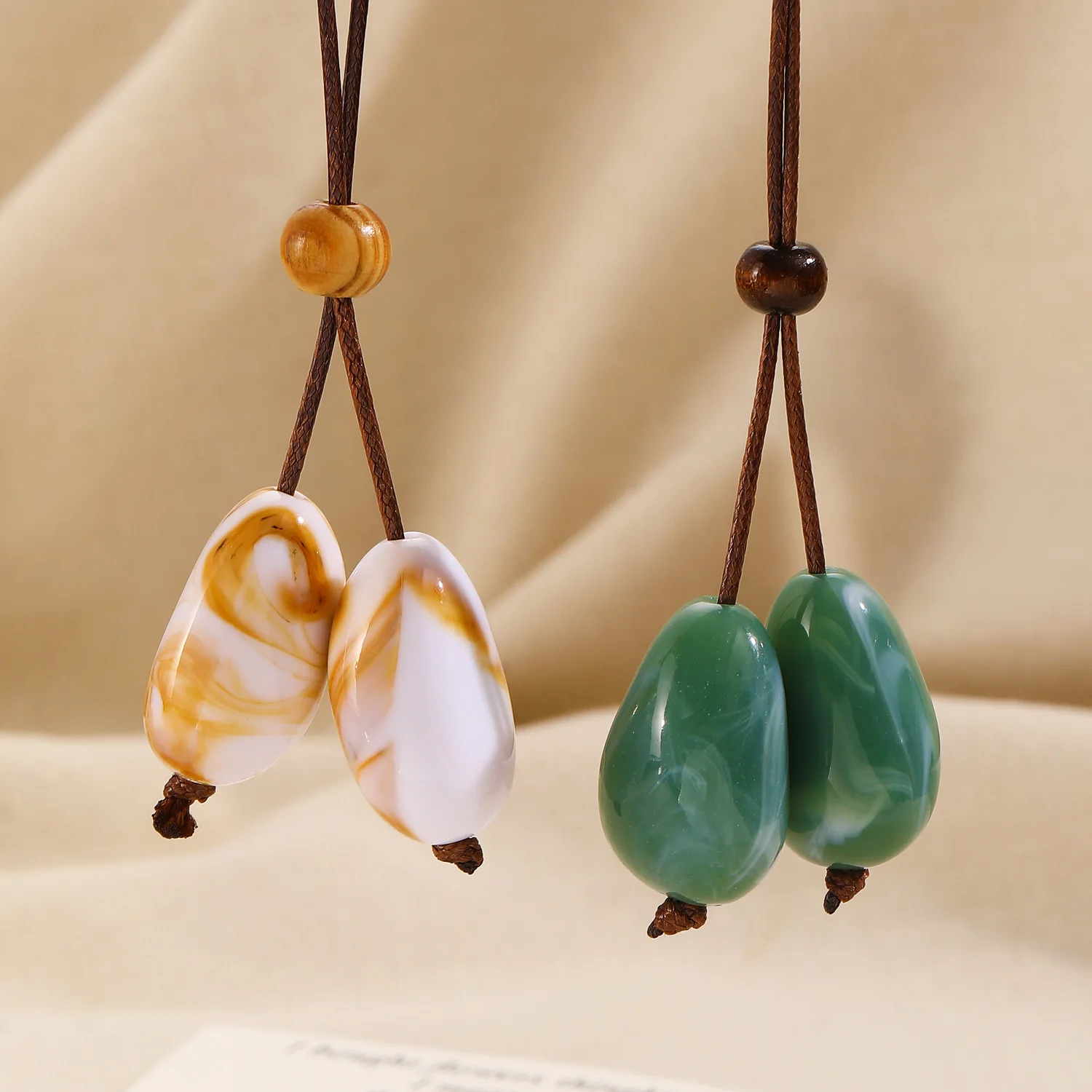 طويل المرأة النمط الصيني خمر غير النظامية حبل مضفر المختنق الخريف الشتاء سترة سلسلة قلادة الأخضر الأبيض حجر مجوهرات #2