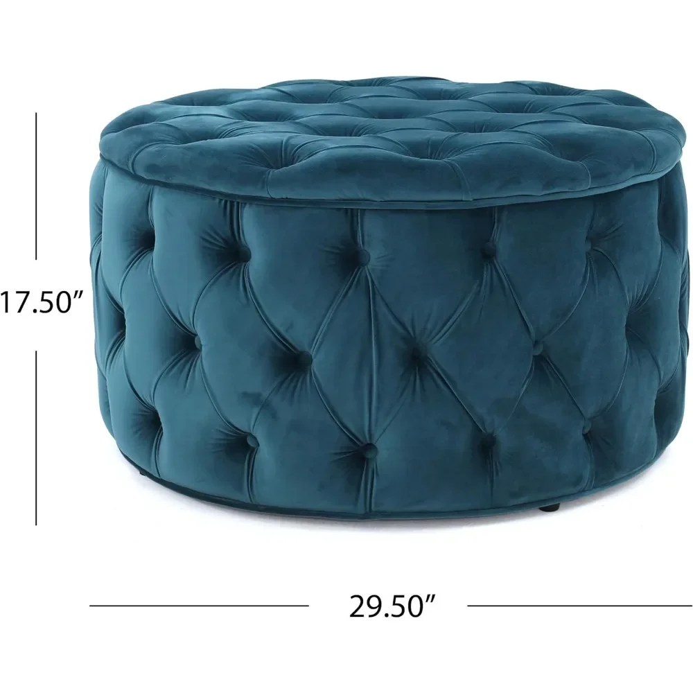 Dark Teal Foot Stool Velvet Ottoman Round Freight Free Hallway Living Room Furniture Home