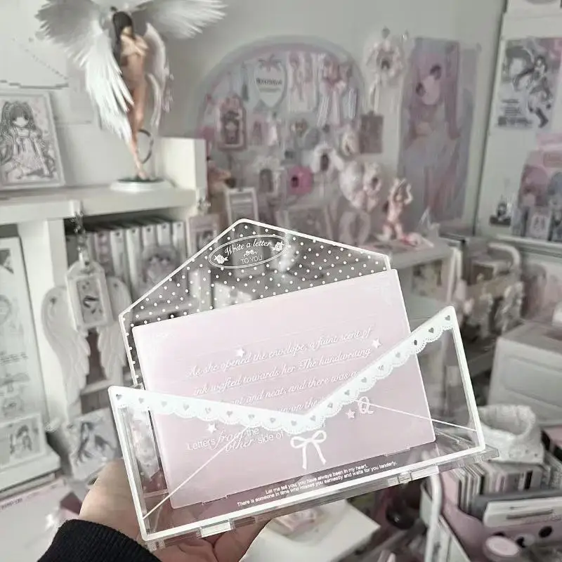 1pcs Polka Dot Envelope Series Acrylic Storage Rack, Lace Bow Multi-purpose