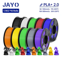 JAYO 3D Filament PLA + 2.0 10 Rolls Upgrade PLA plus 3D Printer Filament Neatly 3D Printing Material For FDM Multicolor
