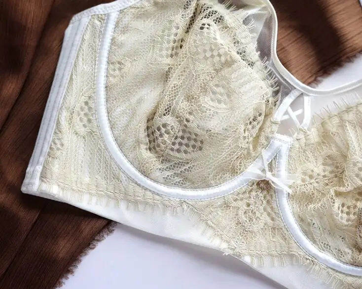Color clashing lace full cup bra briefs set soft steel ring adjustable underwear ultra-thin lingerie panty set image 4