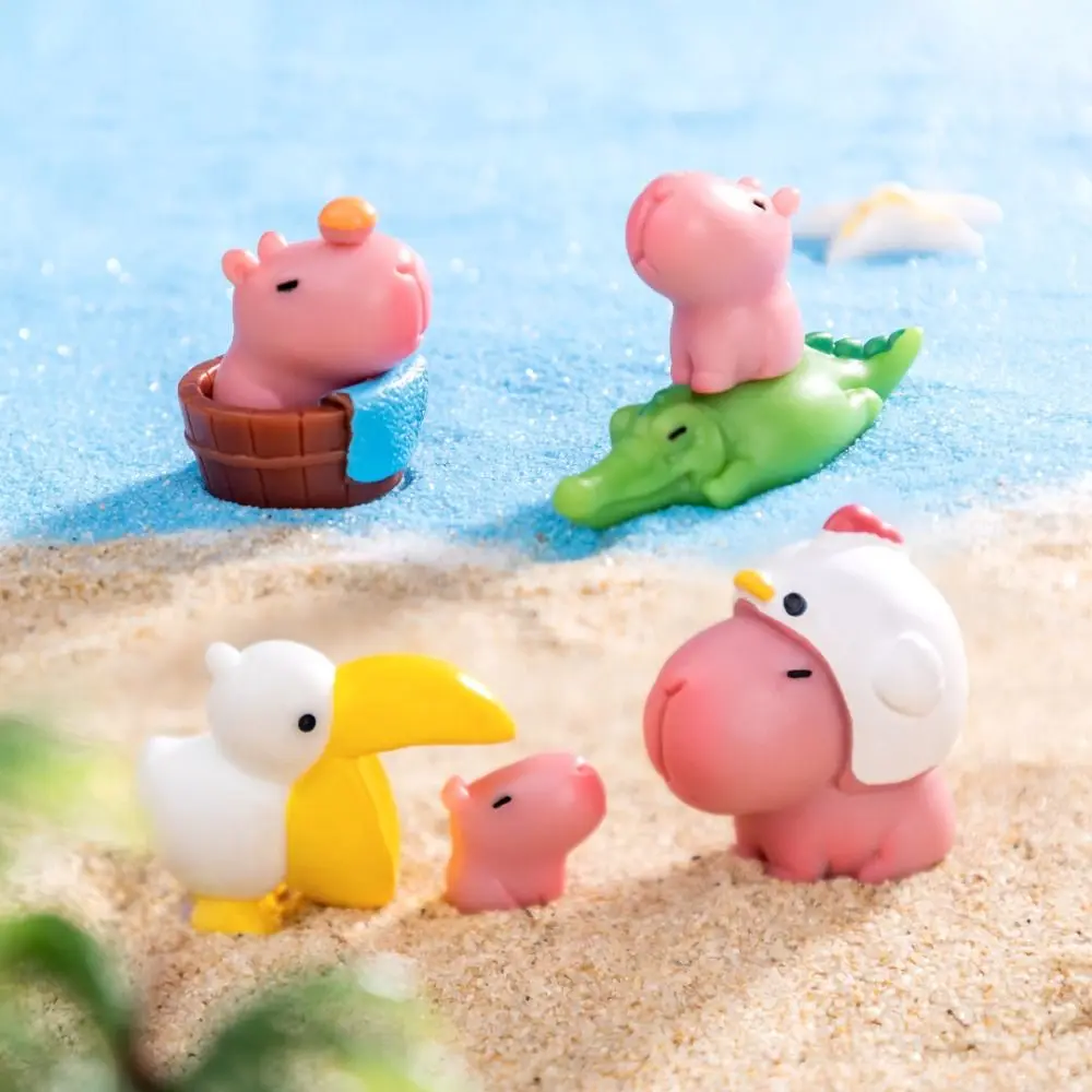 Gift Resin Cartoon Capybara Statue Pink Accessories Miniature Capybara Figurines Bonsai DIY Mini Animals Figurine Party Festival