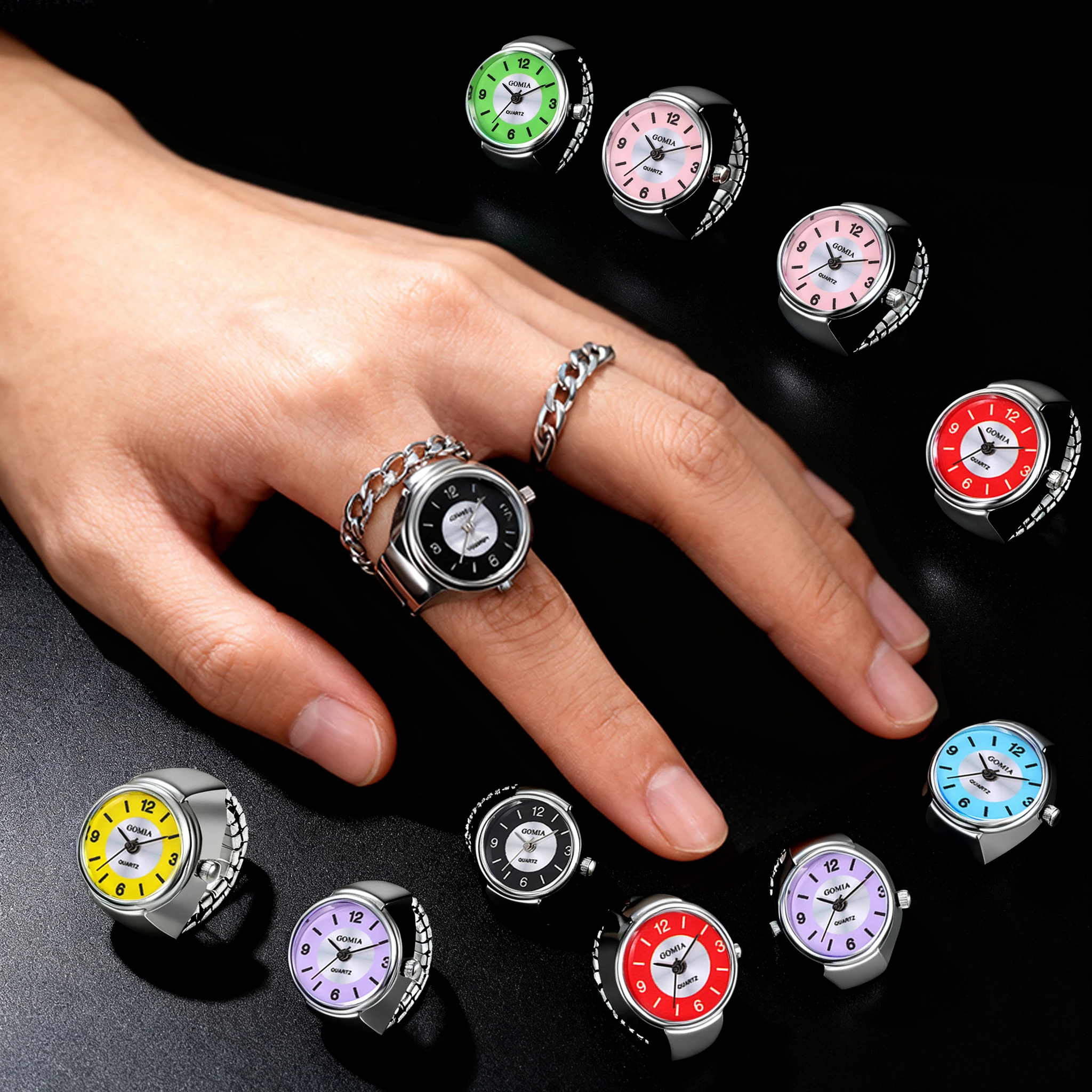 

Gothic Digital Dial anillos New in Mini Quartz Watch Finger Rings Jewellery Woman Man Couple Punk Black Ring Gift Elastic Strap