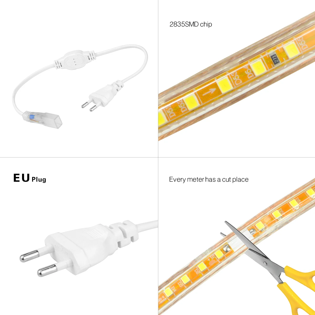 High Lumen LED Strip lamp Dimmable LED light 220V Waterproof Diode Tape 1m-25m With Dimmer For Kitchen Closet Backlight lighting