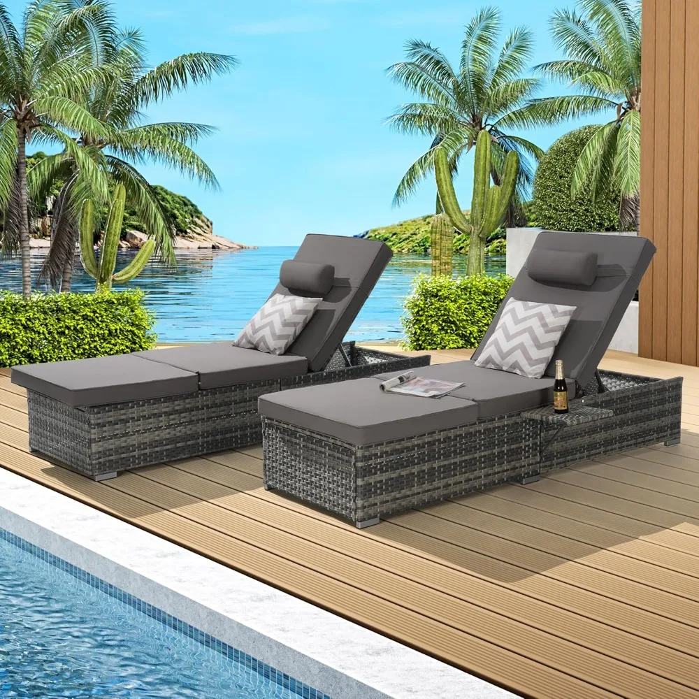 

Outdoor Chaise Lounge Chair Set of 2 Wicker Pool Lounge Chairs Tanning Lounges for Outside Lawn Sunbathing Chairs with Adjustabl