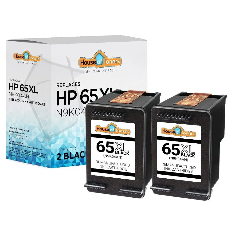 Remanufactured 2PK HP 65XL Black for Deskjet 2600 3700 Series Envy 5000 Series