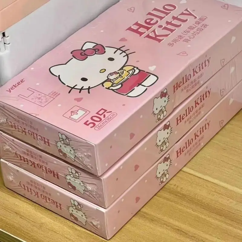 Kawaii Sanrio Hello Kitty tas penyimpanan sampah transparan sekali pakai lucu merah muda kreatif tas pinggiran mobil portabel dekorasi anak perempuan