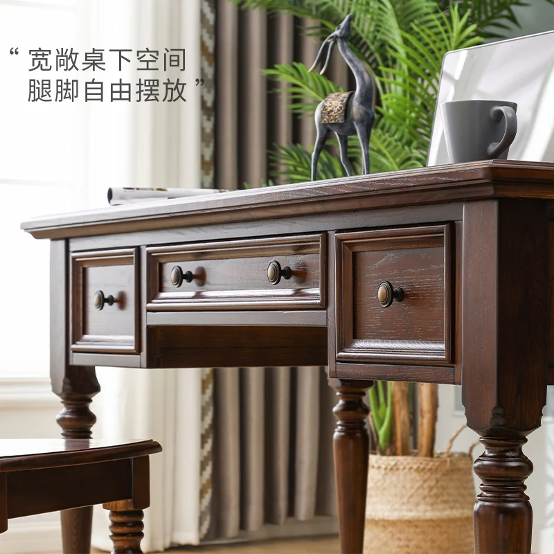 

Mori American solid wood desk American retro desk and chair combination computer home desk study table