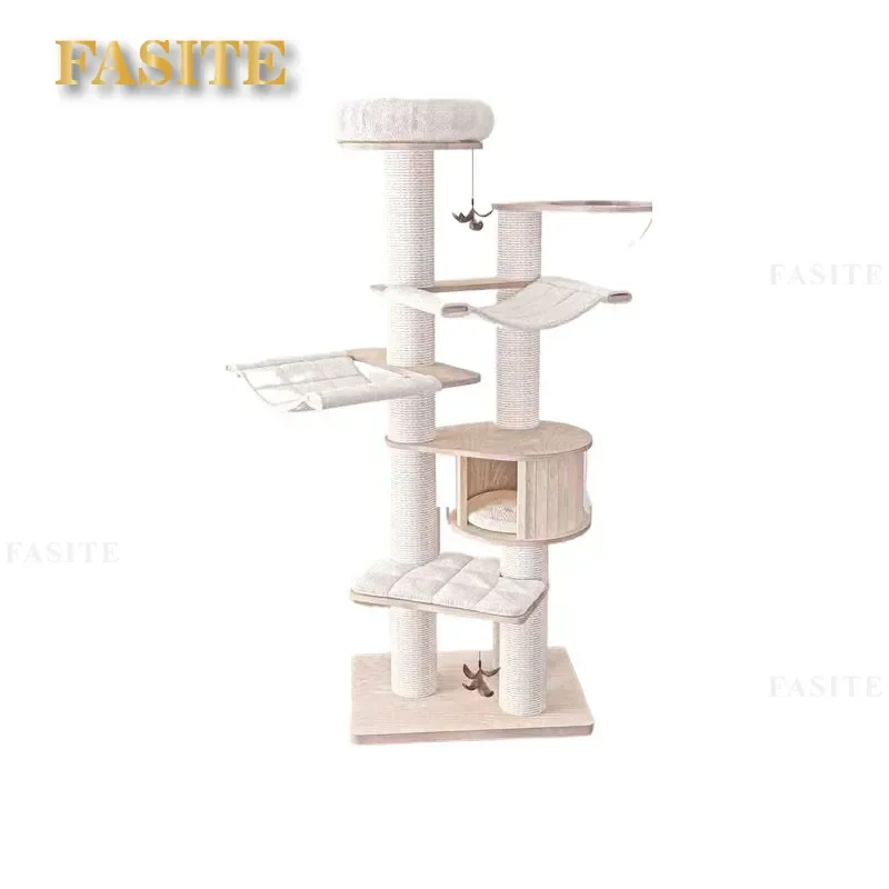 For 2501pro Cat Climbing Frame Solid Wood Scratching Board Nest Integrated Large Cat Tree Toy Furniture