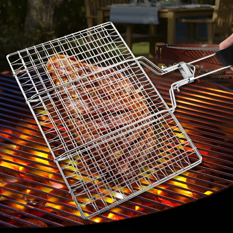 Stainless Steel Foldable Barbecue Grill Detachable Portable Bbq Grill Net Fish Grilling Net Vegetable Rack Barbecue Tools