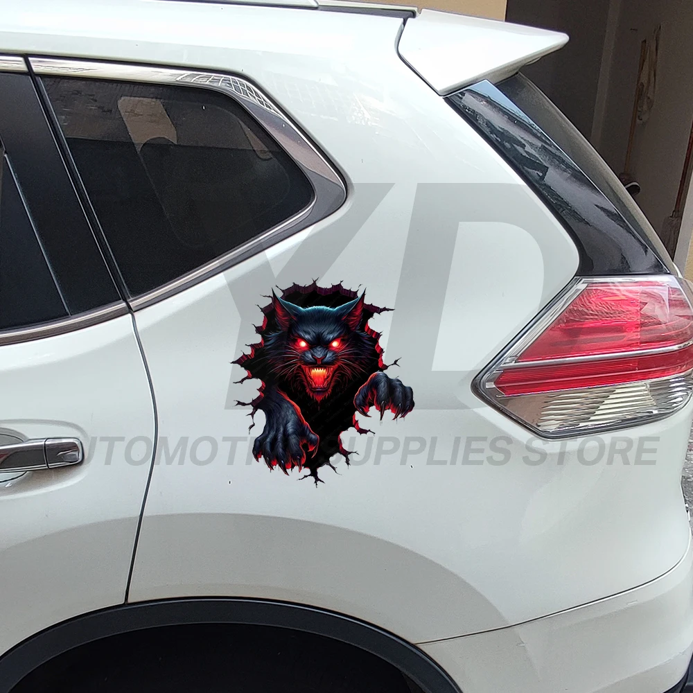3D Black Cat Car Sticker Scary Red Eyes Evil Kitten Decals Waterproof Vinyl Auto Body Window Laptop Decor Skeleton Styling