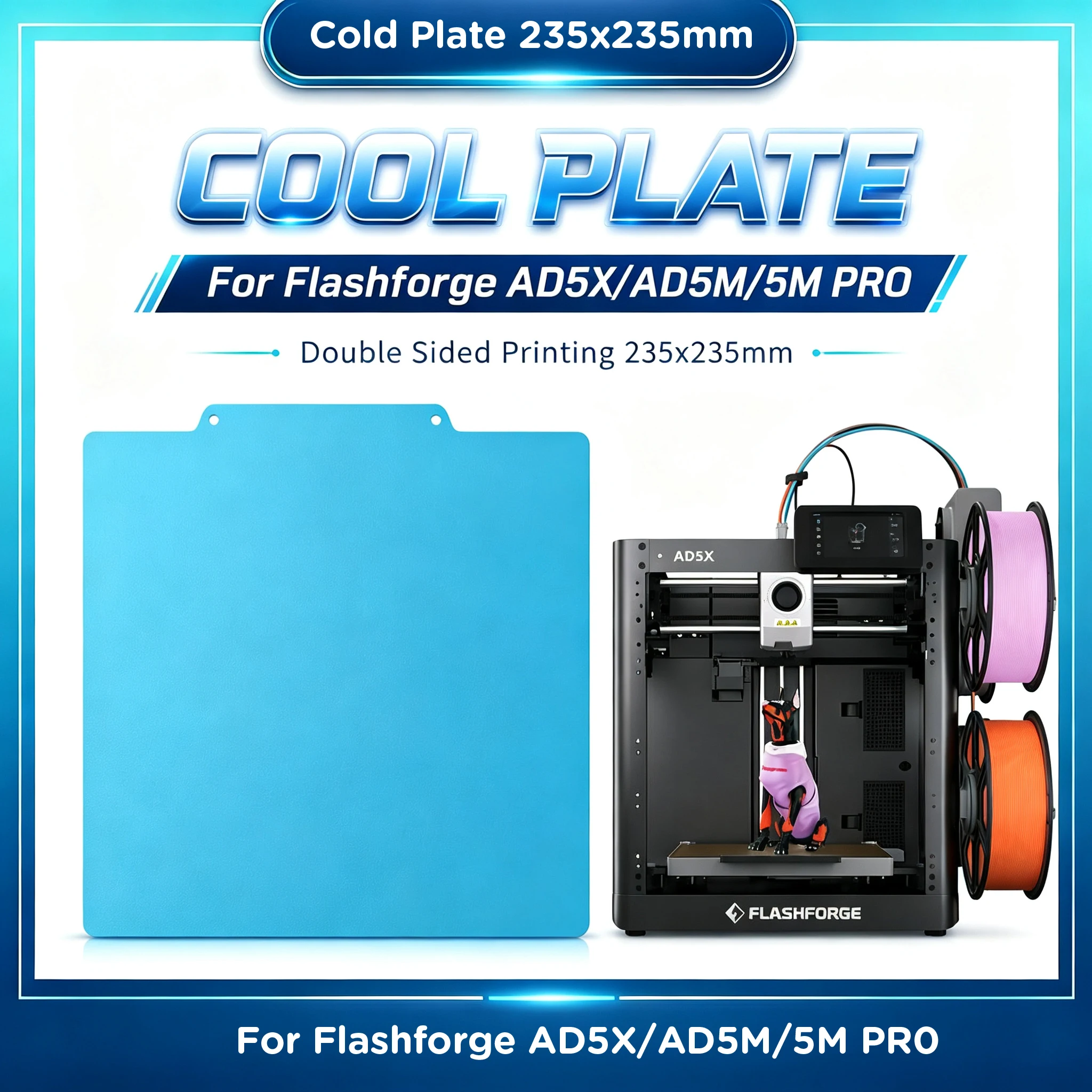 For Flashforge AD5X AD5M AD5M PRO 3D Printer Cold Plate 235x235mm Magnetic Sticker, Lower Power Lower Temp Bed for PLA PETG