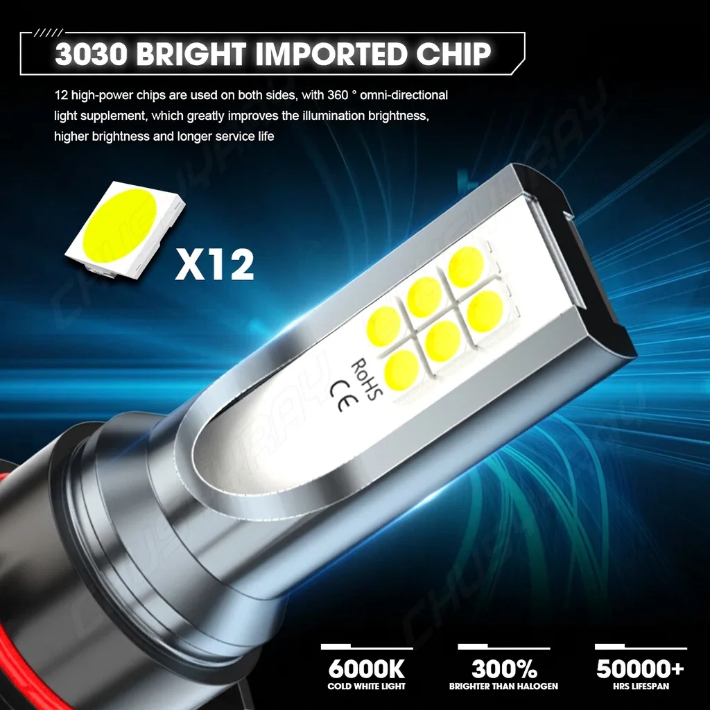 5202 LED Bulbs 6000K Xenon White Super Bright Fog Light DRL Lamps High Power 4500LM 30W