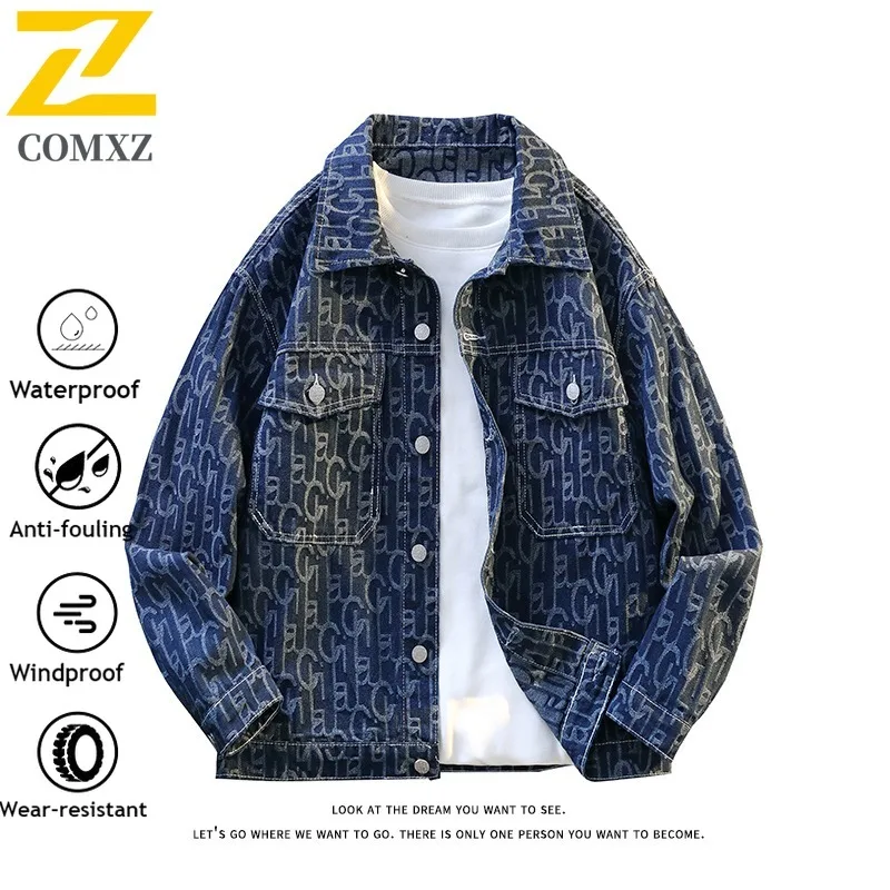 

Mens Vintage Denim Jacket Waterproof Windproof Workwear Retro Distressed American Style Windbreaker Outdoor Casual Streetwear