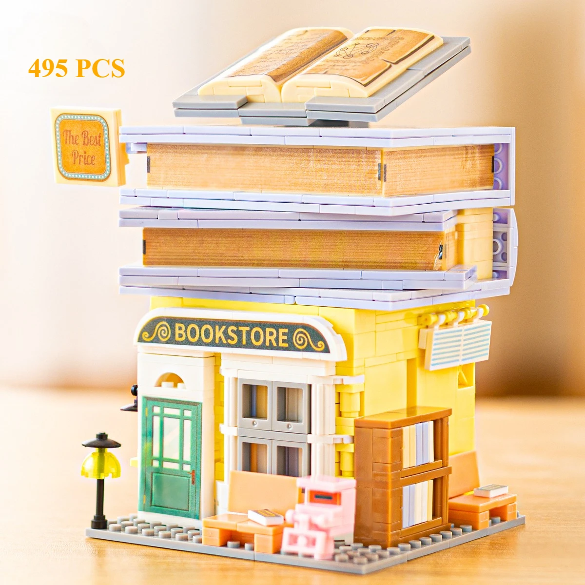 Moc café estilo hong kong chá restaurante blocos de construção conjunto modular flor casa loja brinquedos para crianças aniversário presente do feriado