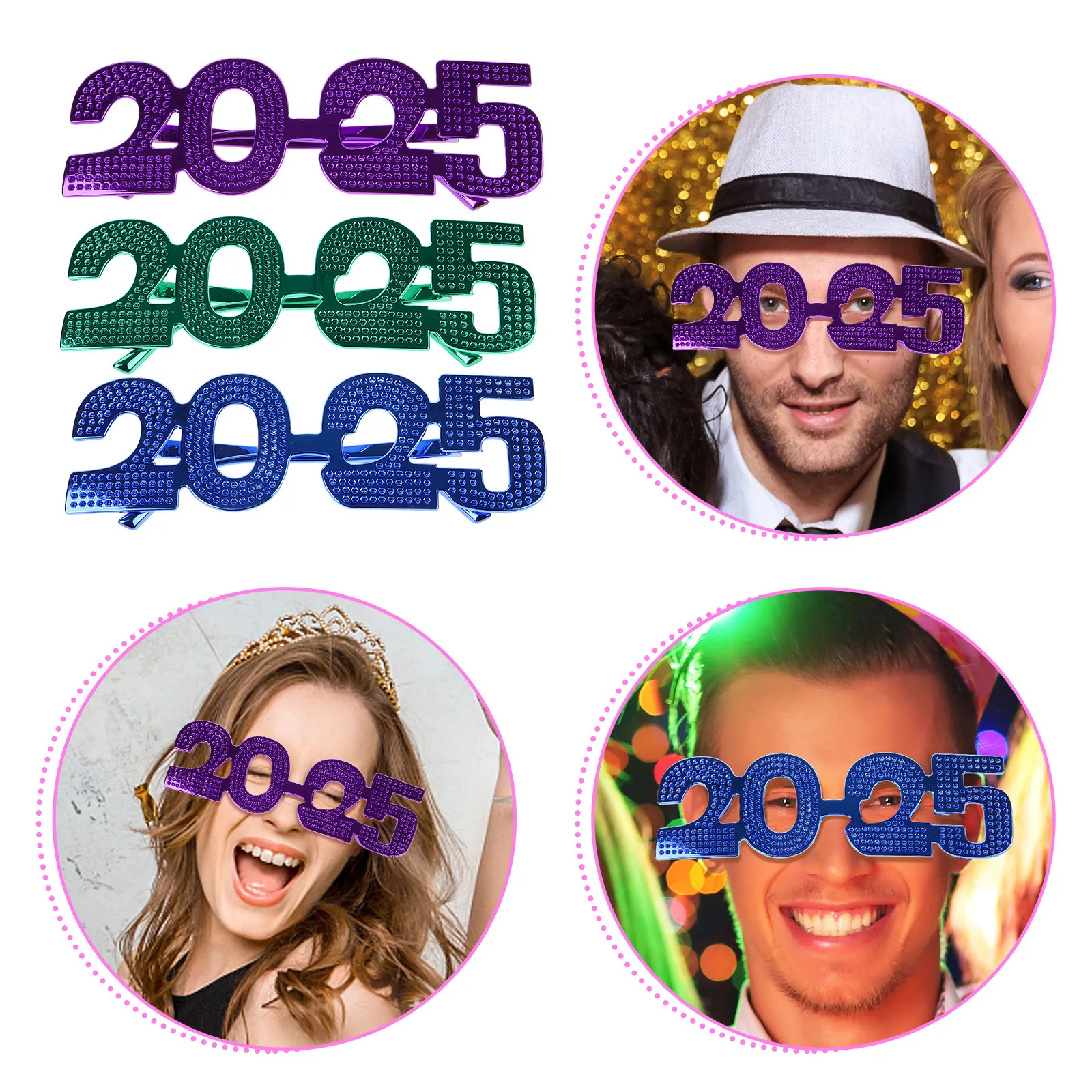 

3Pcs Funny Number Glasses 2025 Party Eyewear Photo Booth Props Plastic New Year Supplies Festival Accessories Decors