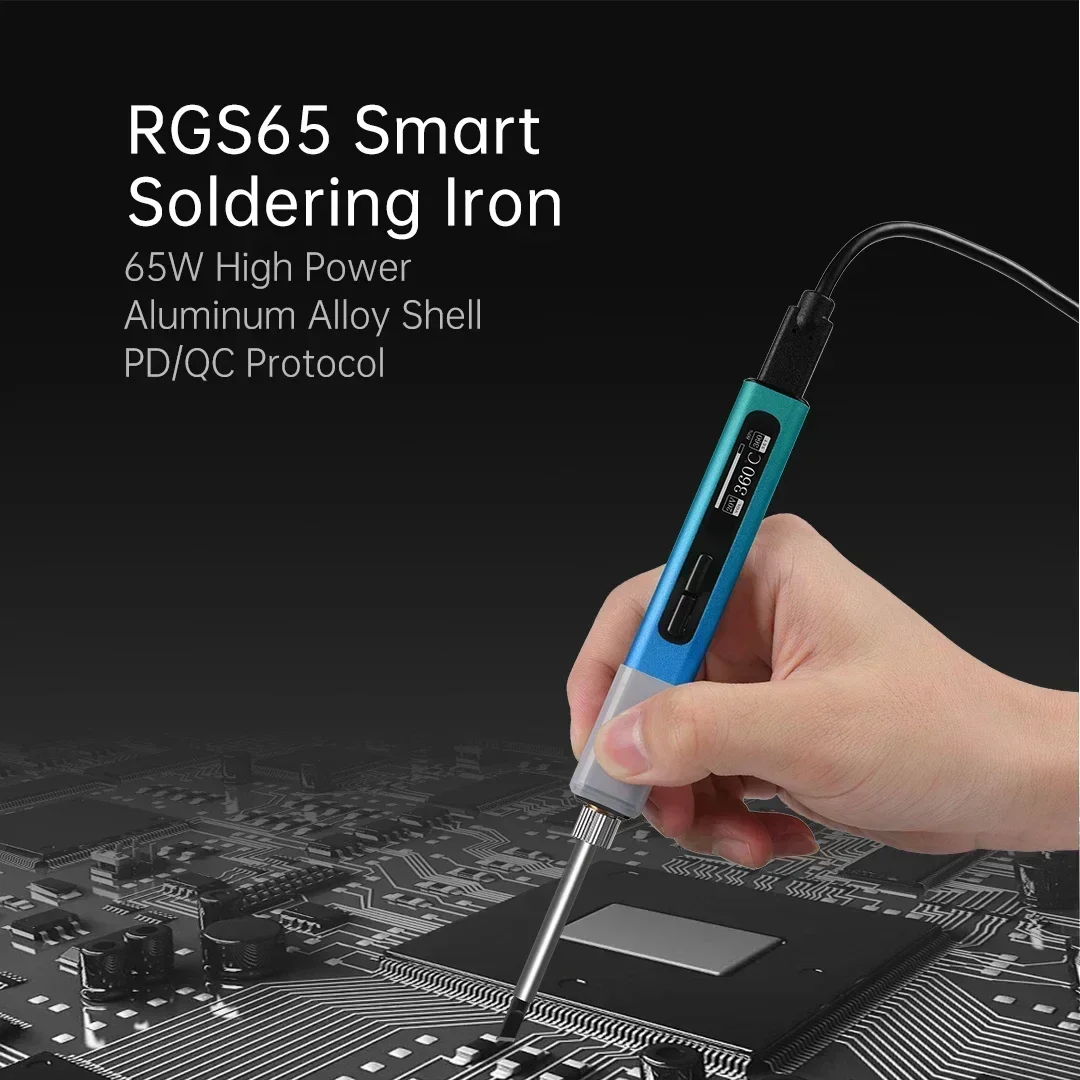 RONGUAN RGS65 Electric Soldering Iron Kit PD 65W Repair Tool Metal Appearance Pencil Portable Solder Iron Tips SH72 MINI Stand