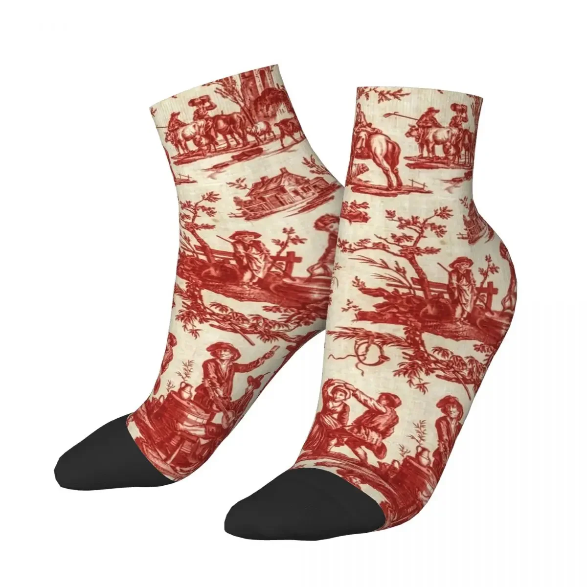 Cool Men's Vintage French Toile De Jouy Motif Pattern Dress Socks Unisex Warm Breathbale 3D Printed Crew Socks