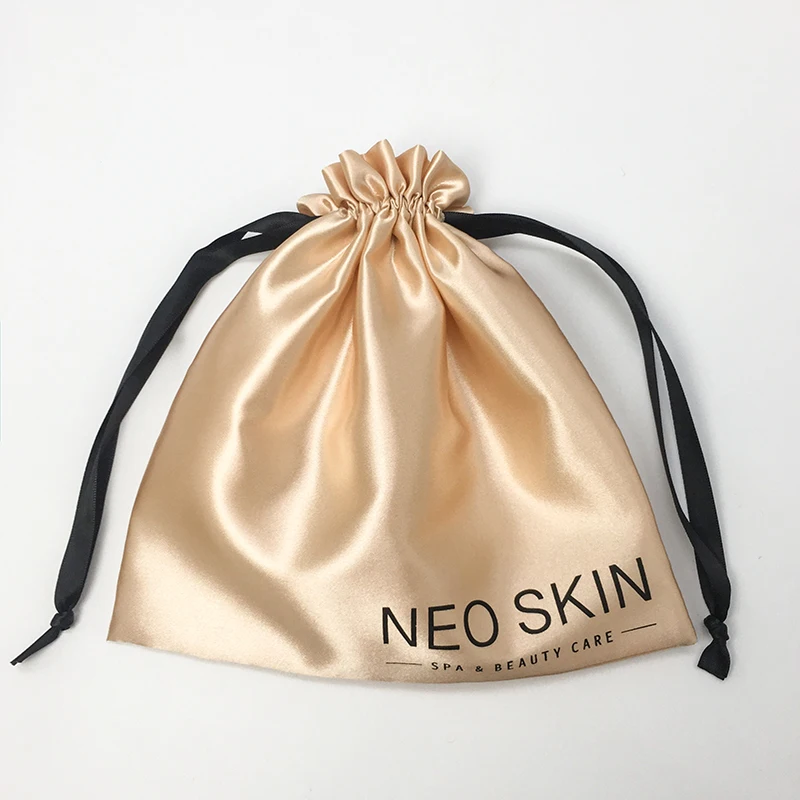 Satin Gift Packaging Bags Silk Drawstring Pouch Party Candy Bag Hair Wigs Jewelry Shoe Cloth Dustproof Sachet Custom Logo 50pc