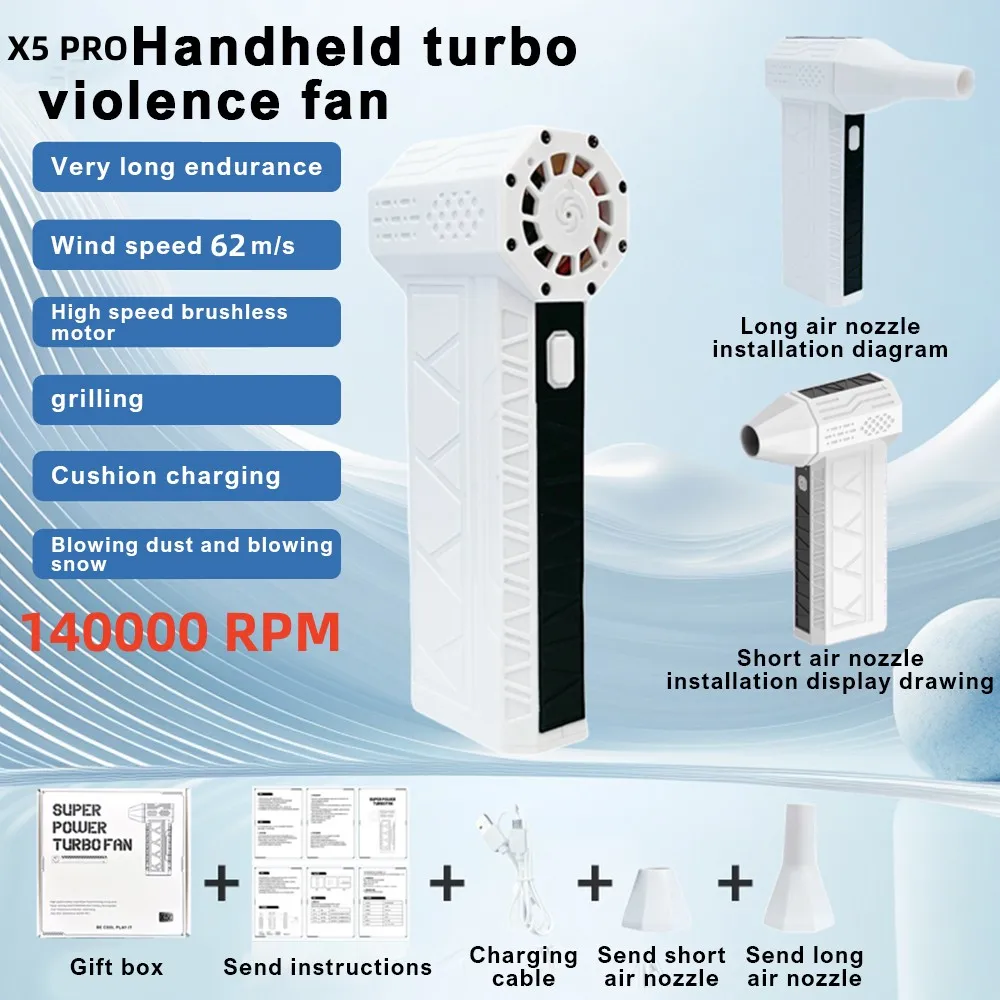 Imagem -02 - Ventilador Turbo Portátil 62m s 140000 Rpm Mini Turbo Jet Ventilador Motor Brushless Ventilador de Duto Portátil Tipo-c Carregamento com Display de Energia Compu