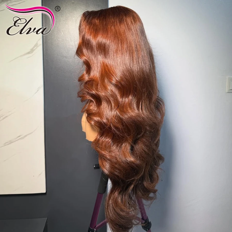 البني المحمر الجسم موجة الملونة 13X6 HD شفافة كامل الدانتيل الباروكات الأمامية شعر الإنسان الترا المجهزة نسج سريع شعر مستعار عذراء الشعر