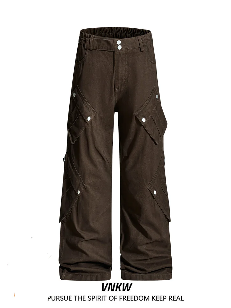 

Ретро-брюки прямого кроя коричневого цвета, свободные широкие брюки с множеством карманов, длинные повседневные удобные хлопковые брюки унисекс
