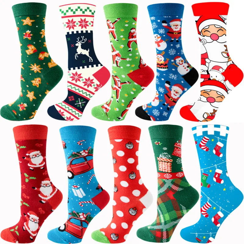 Calcetines con estampado de dibujos animados de Navidad para mujer, calcetín con estampado de Papá Noel, copos de nieve, monopatín Simple, moda Harajuku, regalos nuevos, 1 par