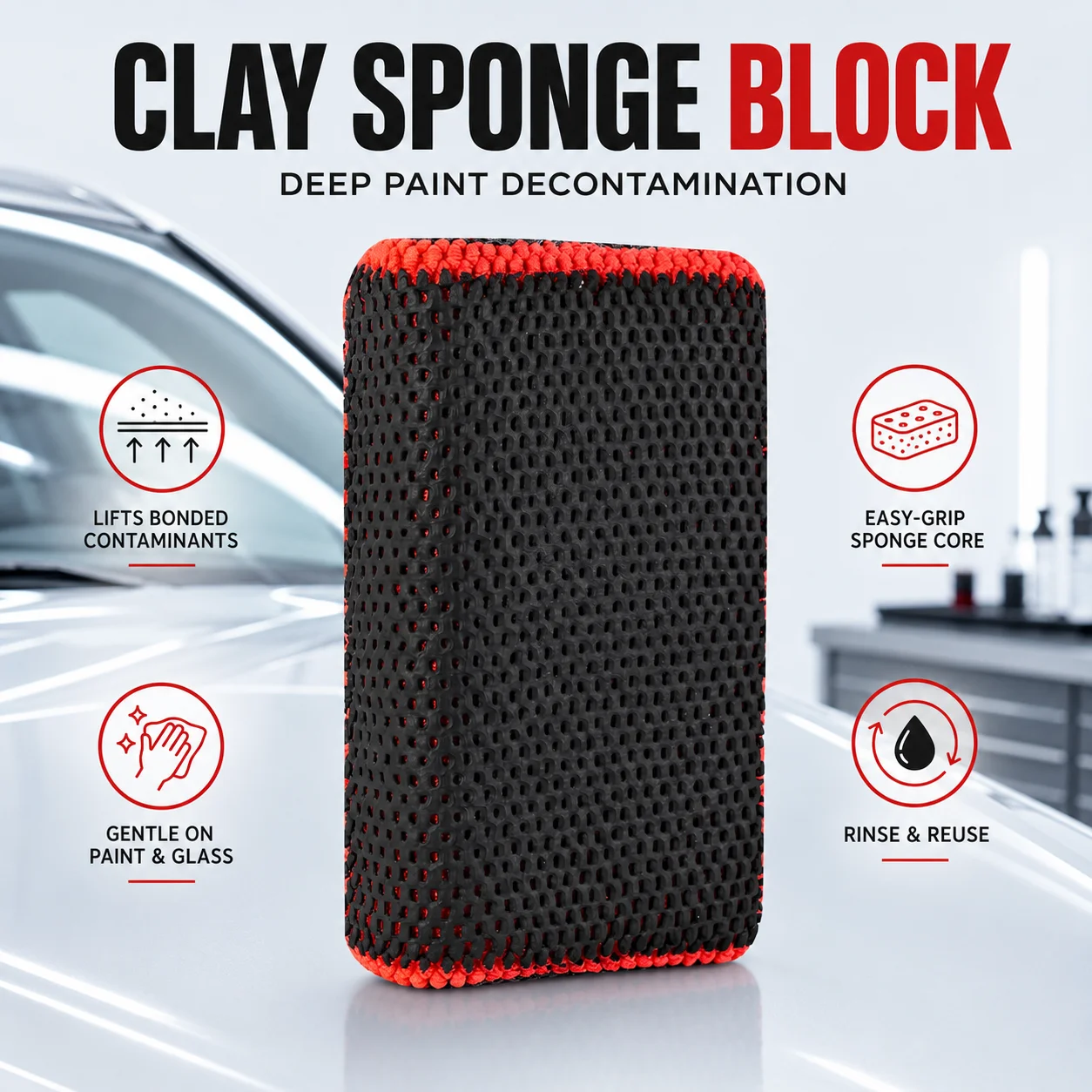 Reusable Car Clay Sponge Block for Paint Iron Dust and Bonded Contaminant Removal Car Wash Polishing Prep Auto Detailing Tool