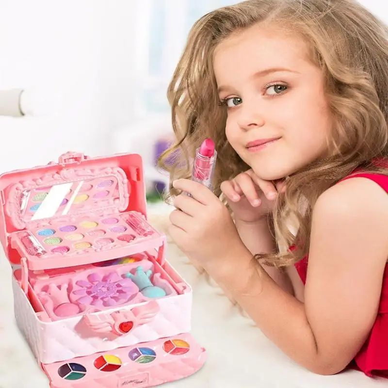 Little Girl Makeup Set Washable Real Cosmetic Pretend Play Kit Children's Cognitive Toys Dress-up Cosmetic Box Kid Friendly For