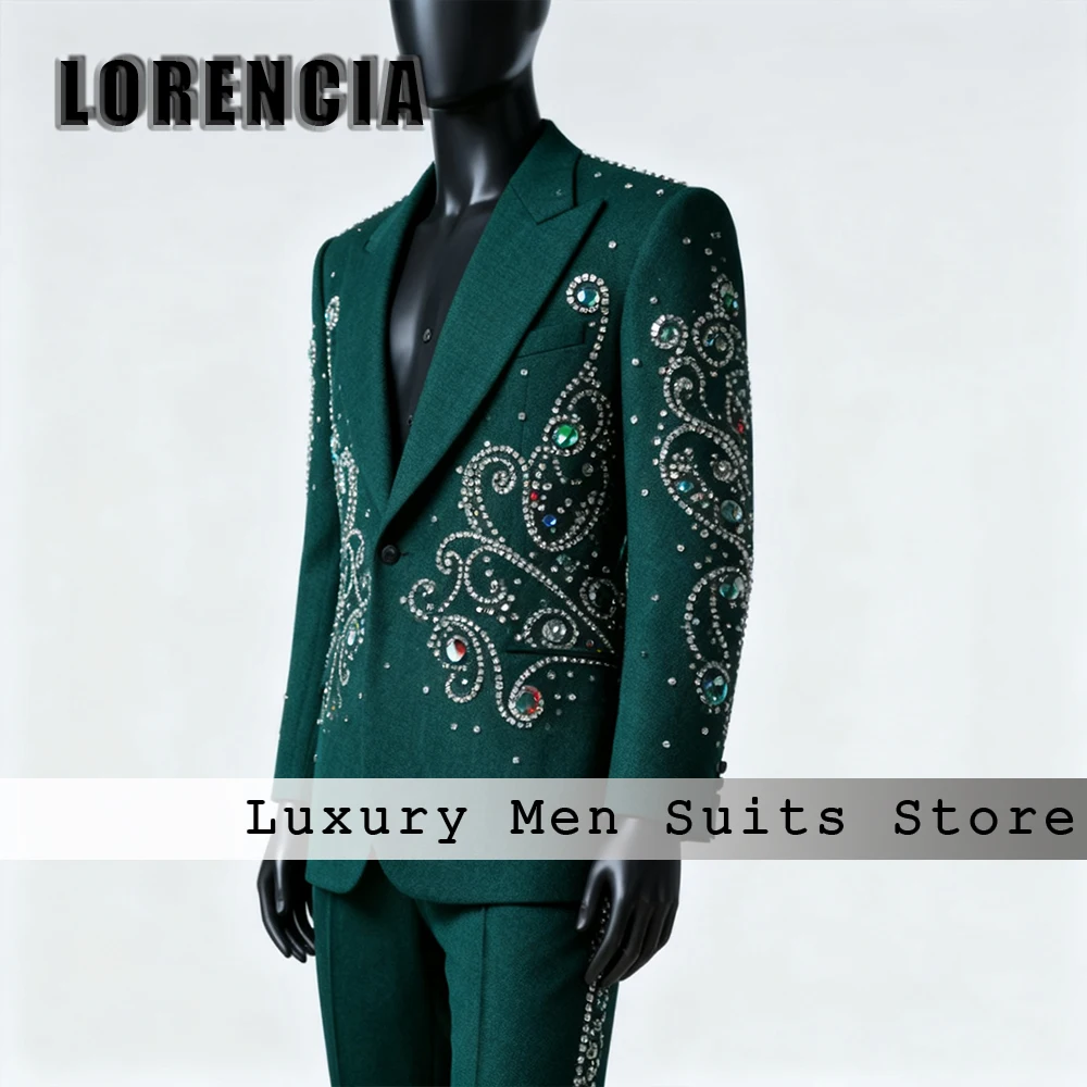 

Роскошные мужские костюмы со стразами, комплект из 2 предметов, однобортный комплект смокингов, наряды для свадебной вечеринки, пиджак по индивидуальному заказу, брюки, trajes para hombr