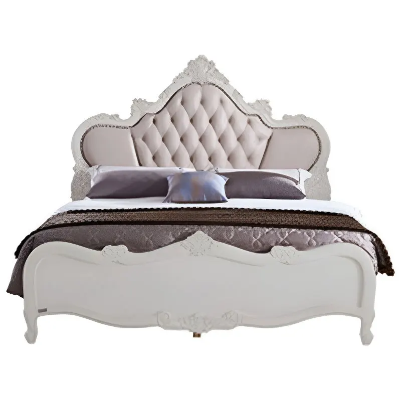 American-style Genuine Leather Solid Wood Bed, Soft-padded Home, European-style Light Luxury and Simple Bedroom