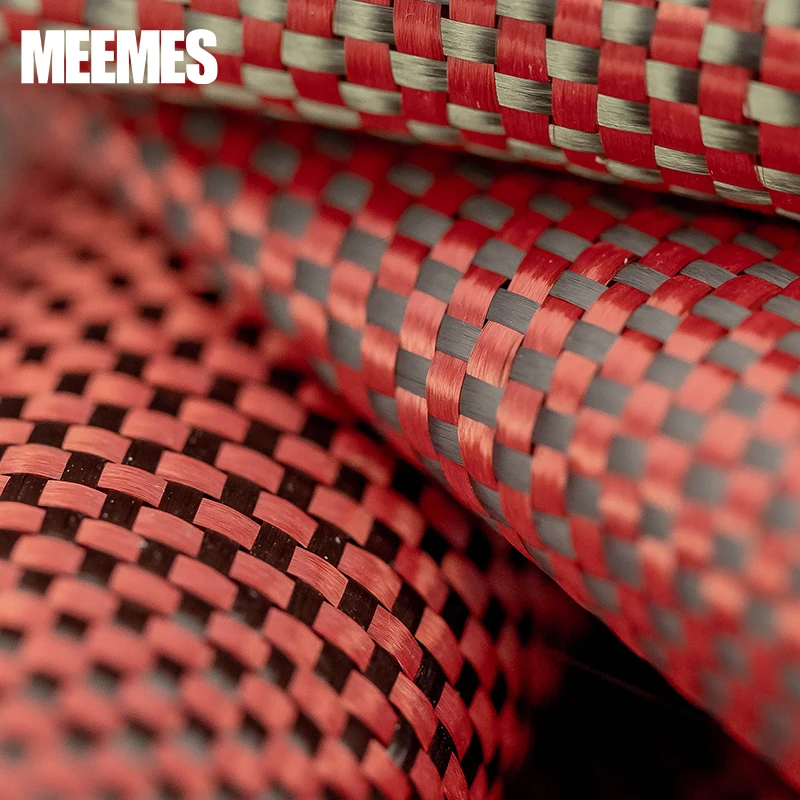 Plain Weave Carbon Fiber Fabric, Jacquard Lotes Use for DIY, 3K, Red Kevlar and Carbon Fiber Cloth