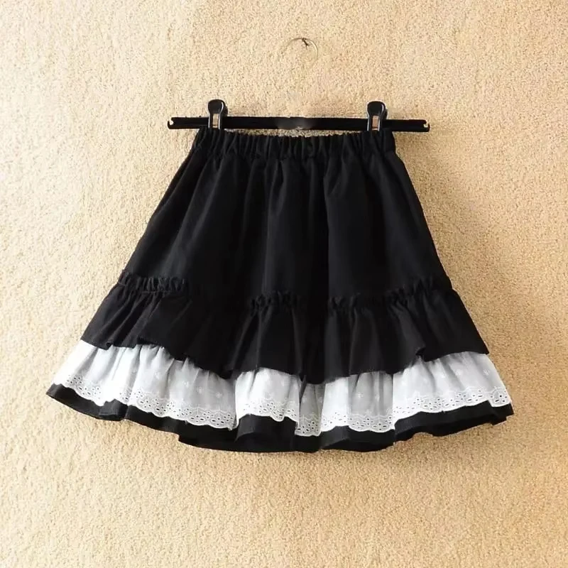 

Lace Patchwork Black Cake Skirt For Women 2025 Summer New Sweet Cool A-line Skirts Y2k High Waist Faldas Sexy Mujer