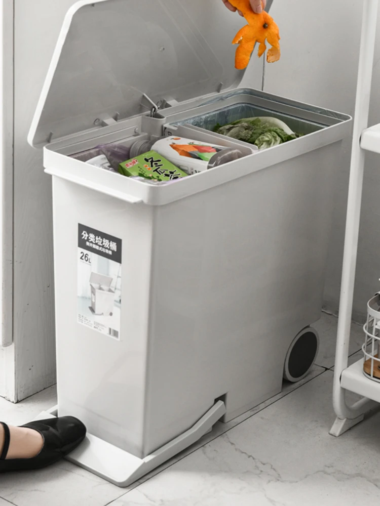 

Large Size Foot Pedal Trash Can for Home Kitchen Bathroom with Lid Odor Proof Plastic Garbage Bin Family Cleaning Tool