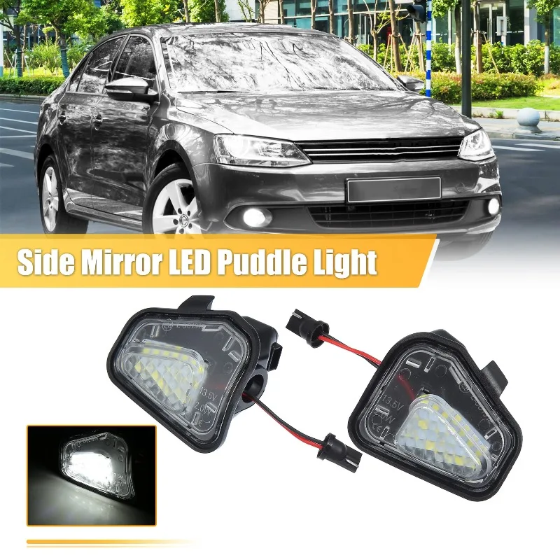 2Pcs 6000K White LED Under Side Mirror Light Puddle Lamps For VW Jetta A6 Beetle Passat B7 CC Scirocco EOS No Error Super Bright