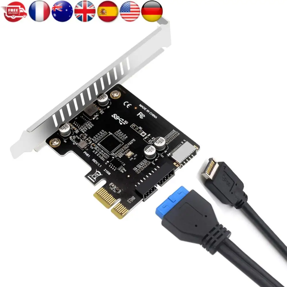 

PC PCI-E To USB 3.0 Type C Front Panel Adapter 19PIN PCI-E To USB 3.0 Hub Splitter Expansion Card