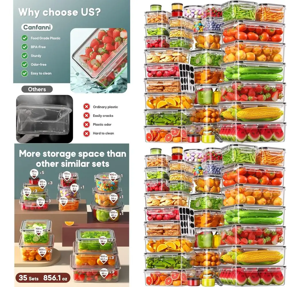 70-Piece Airtight Food Storage Containers Set with Lids, Leak-Proof, BPA-Free, Dishwasher and Microwave Safe for Meal Prep and K