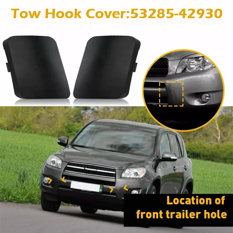 For Toyota RAV4 XA30 2Pcs Left Right Front Bumper Tow Hook Cover Cap Plastic 53285-42930 53286-42931 Cars Accessories 2006-2008