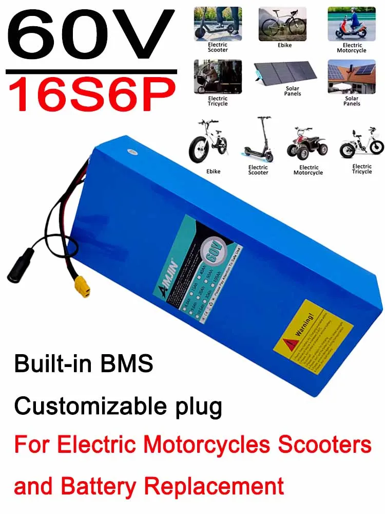 18650 16S6P 60V 30Ah 1000W High-power Lithium Battery Built-in BMSused for Electric Motorcycles Scooters and Battery Replacement