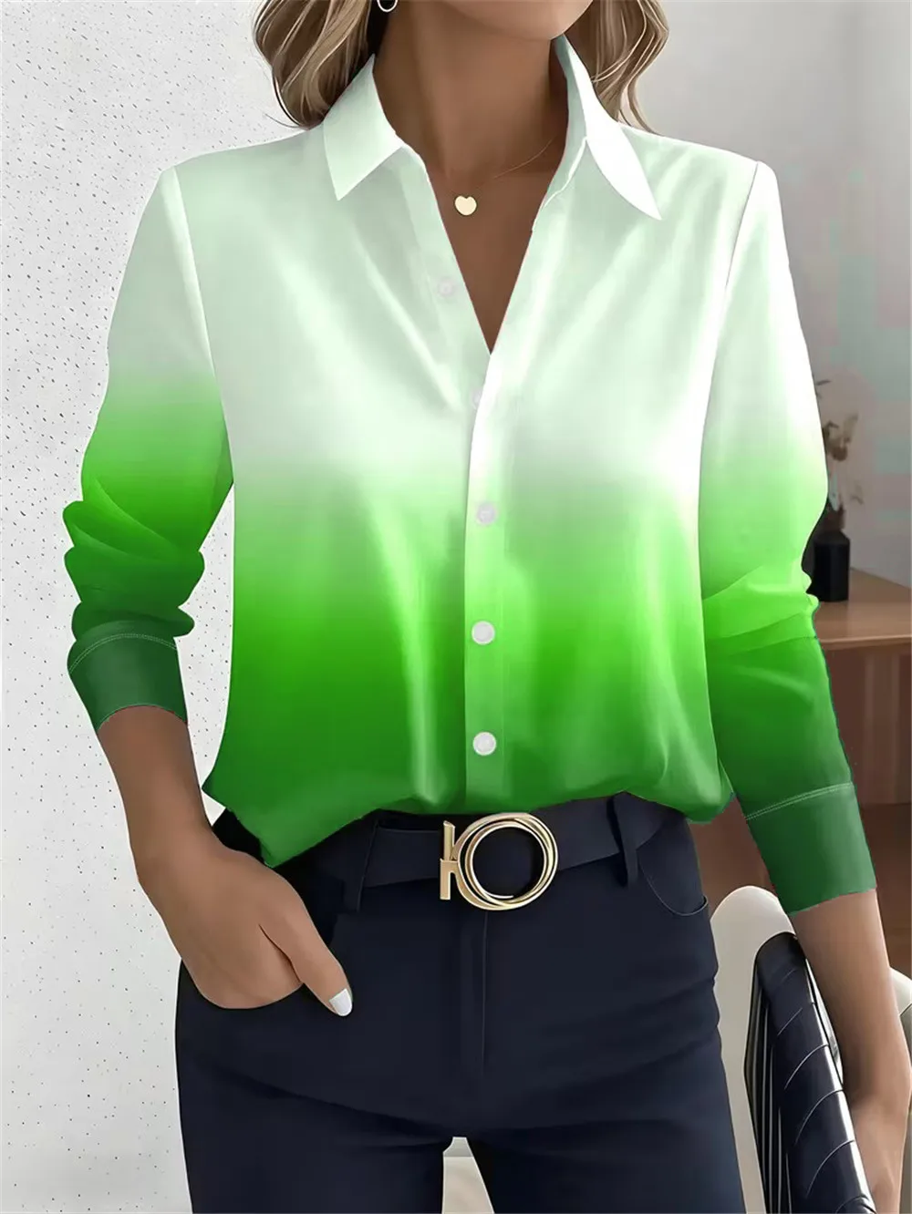 New Women Fashion Gradient Shirts Long Sleeve 3d Printed Ladies Street Tie-dye Simple Blouse 3XL Big Size Button Casual Shirt