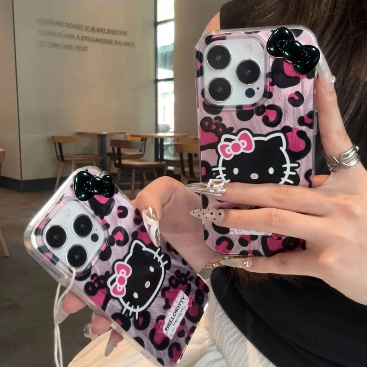 Pink Leopard Print HelloKitty Bow Mobile Phone Case For iPhone 17 16 15 14 13 12 11 Pro Max Plus 17AIr Silicone Laser Covers Y2K - náhled 5