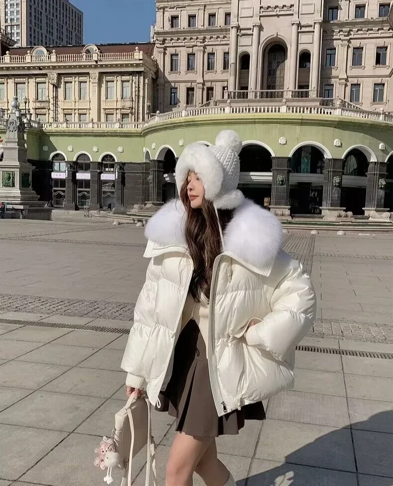 Down Cotton Short Padded Jacket Women Parkas Fur Collar Autumn Winter Thick Coats Female Black Casual Outerwear Clothes 2026