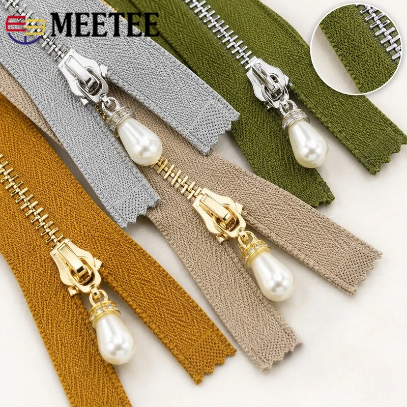 5Pcs 15-30CM 3# Metal Zippers Closed-End Pearl Pull Pocket Purse Wallet Pouch Skirt Clothing Repair Decorative Sewing Closures