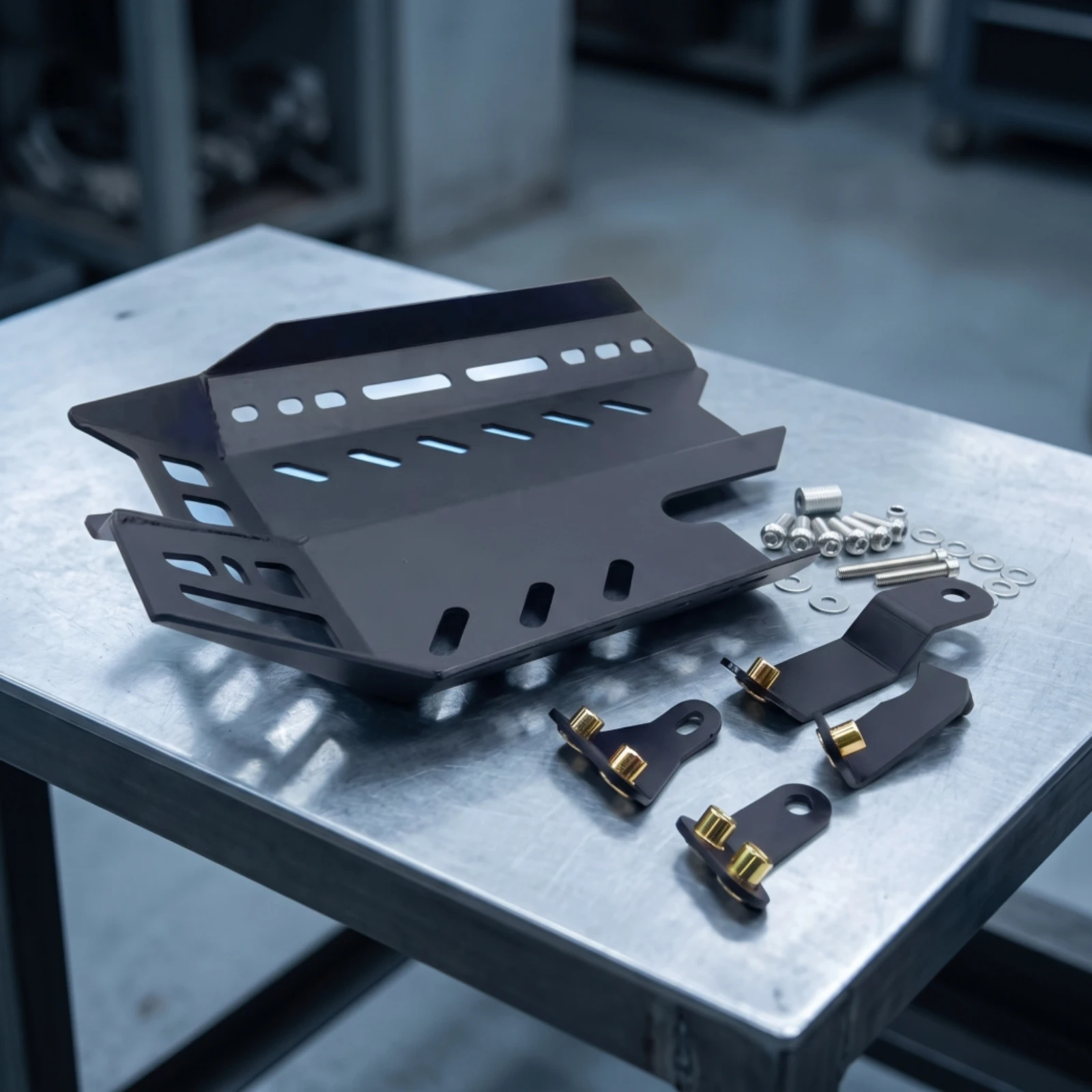 Skid Plate with Mounting Brackets Vented Motorcycle Skid Plate Engine Sump Guard Defensive Under-Engine Guard Long-Lasting