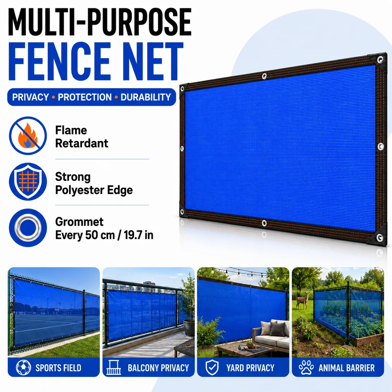 Flame Retardant Fence Net Privacy Screen Reinforced Polyester Edge Grommets for Garden Balcony Yard Construction Outdoor Safety