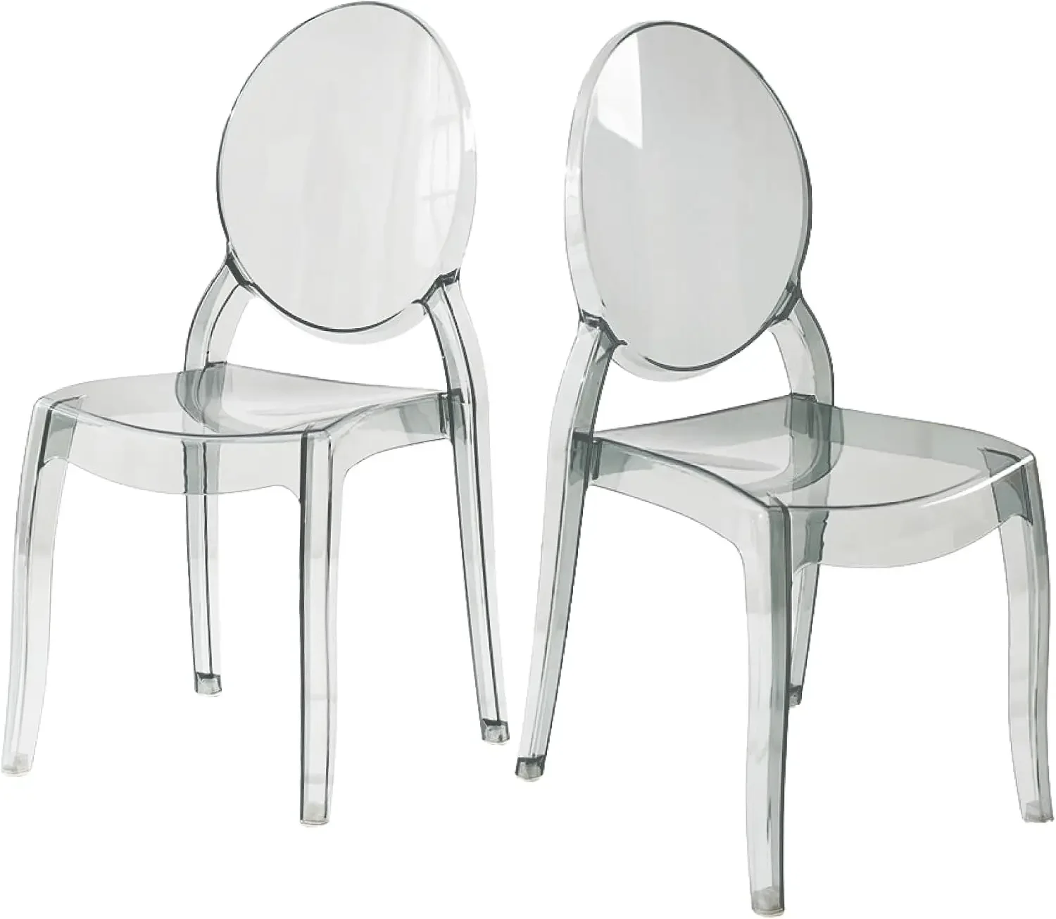 Set of 2 Smoke Gray Clear Ghost Chairs, Acrylic Dining Chairs | Large Transparent Kitchen Restaurant Chair for Events, Weddings