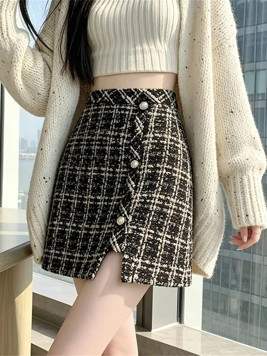 Women's Y2K High-Waisted Tweed Cake Mini Skirt Slimming Sexy Woolen Short Skirt New Arrival 2026